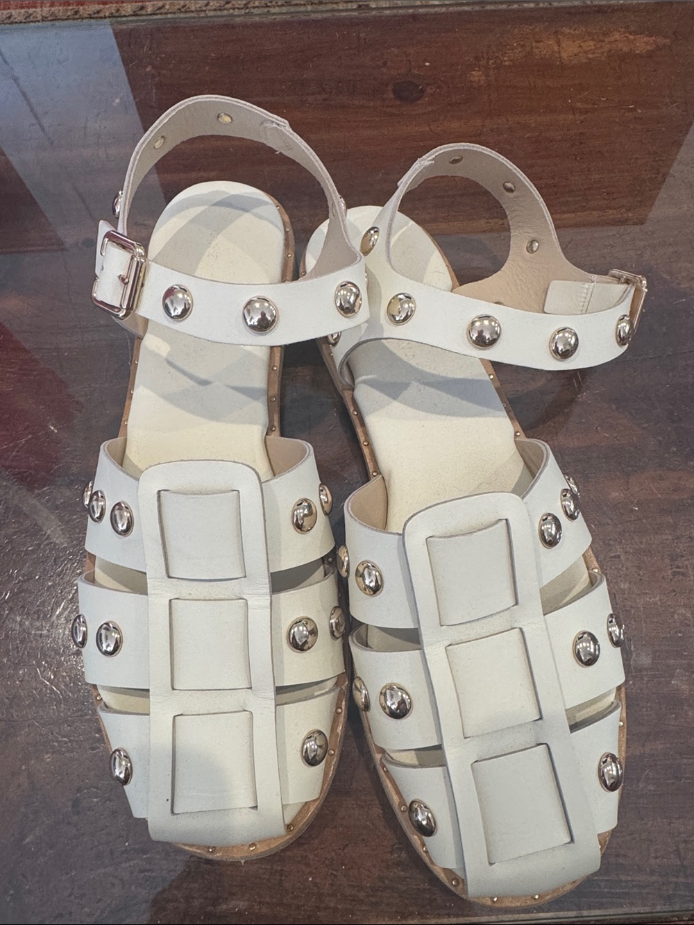 Freda Salvador White Studded Women's Fisherman Sandals